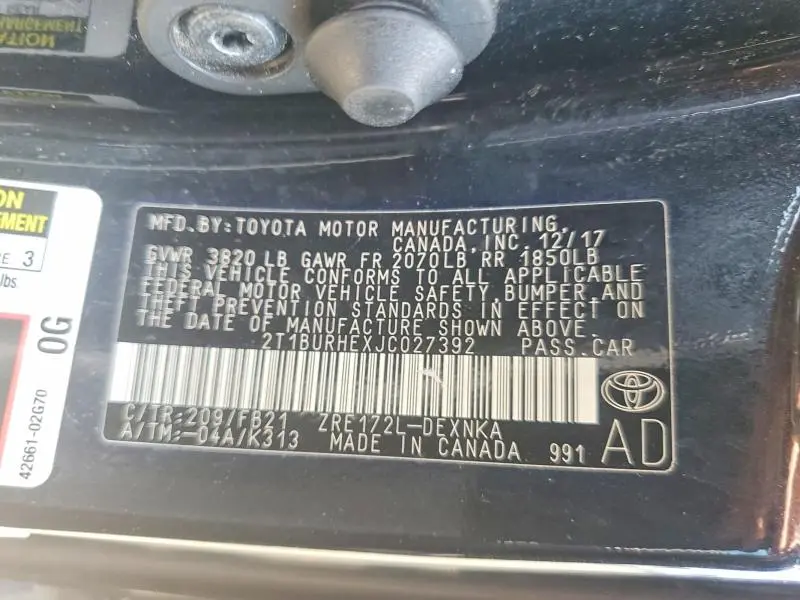 2018 TOYOTA COROLLA LE  