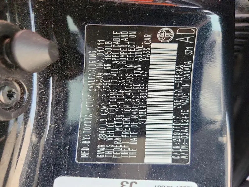 2011 TOYOTA COROLLA S  