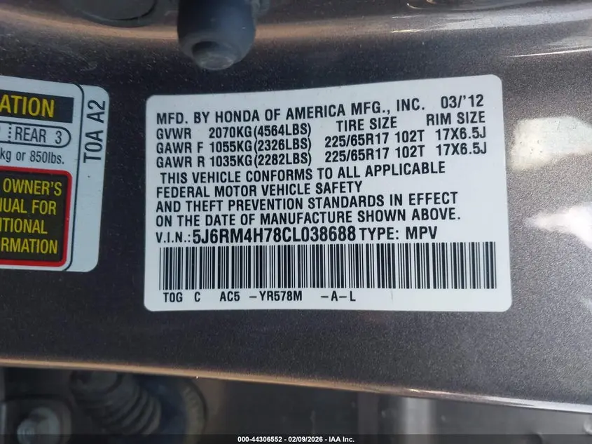 2012 HONDA CR-V EX-L