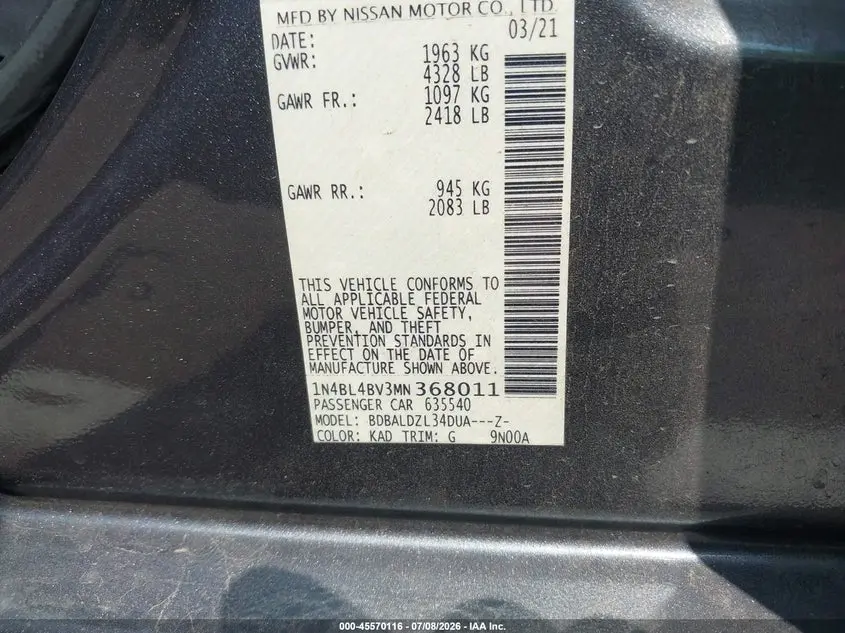 2021 NISSAN ALTIMA S FWD