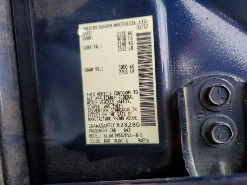 2012 NISSAN MAXIMA S  