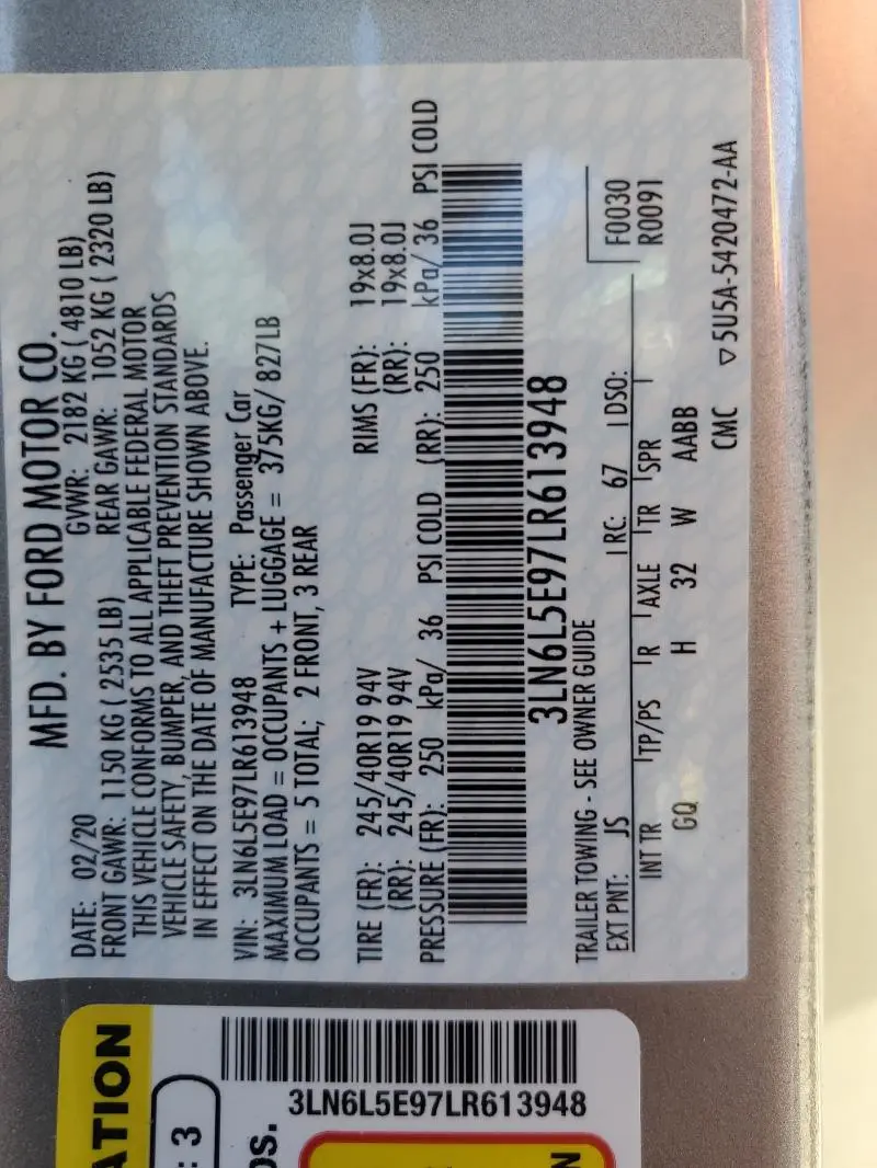 2020 LINCOLN MKZ RESERVE  