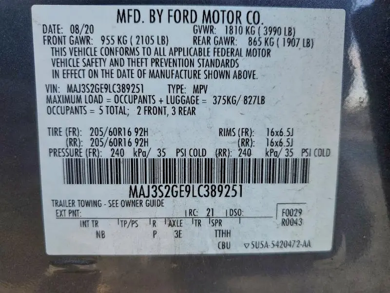 2020 FORD ECOSPORT SE  