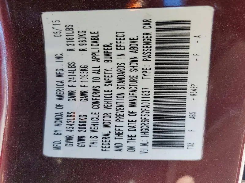 2015 HONDA ACCORD HYBRID EXL  