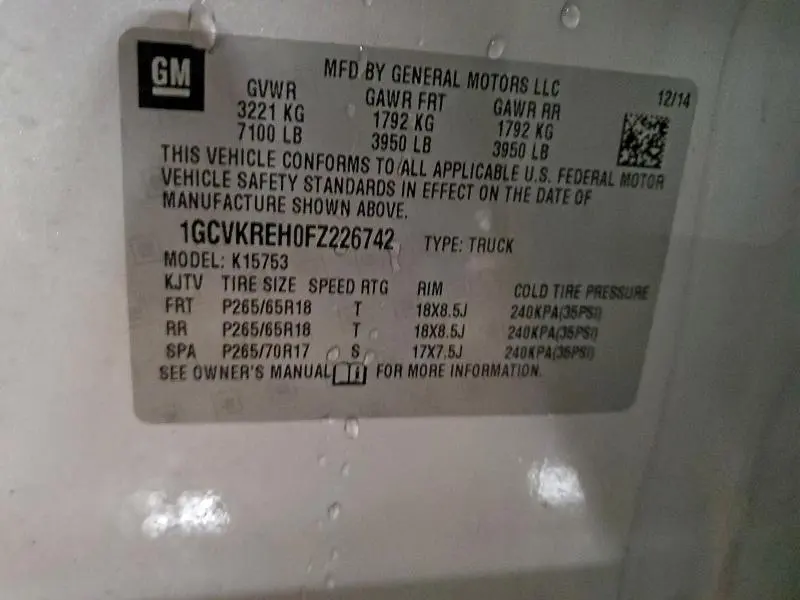 2015 CHEVROLET SILVERADO K1500 LT  