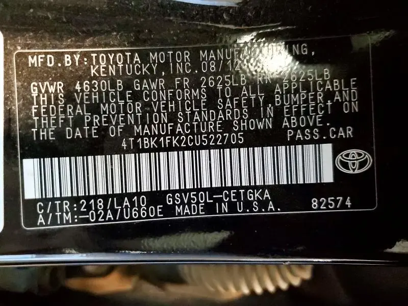 2012 TOYOTA CAMRY SE  