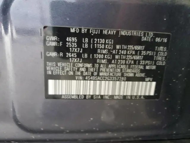 2016 SUBARU OUTBACK 2.5I PREMIUM  