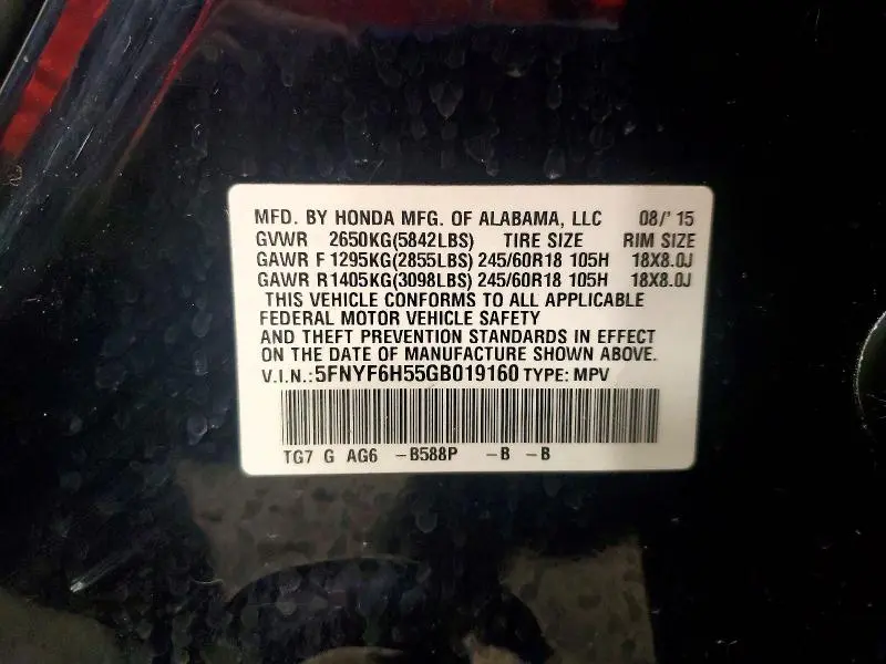 2016 HONDA PILOT EXL  