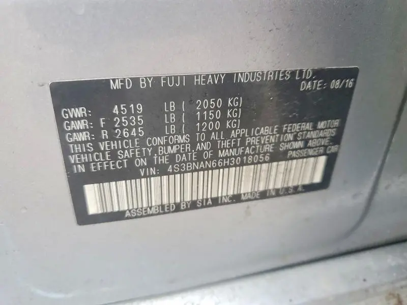 2017 SUBARU LEGACY 2.5I LIMITED  