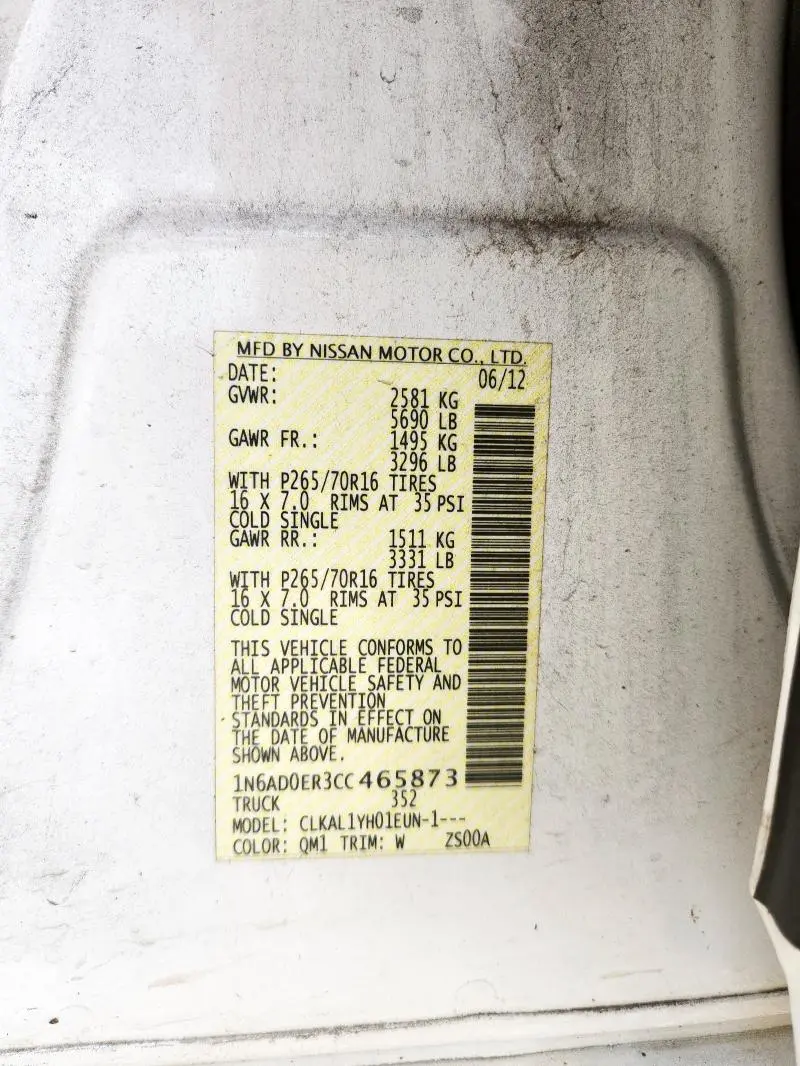 2012 NISSAN FRONTIER S  