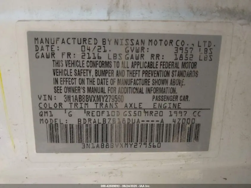 2021 NISSAN SENTRA S XTRONIC CVT