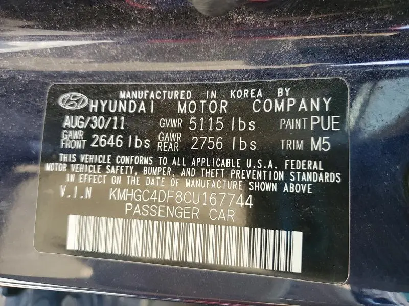 2012 HYUNDAI GENESIS 4.6L  