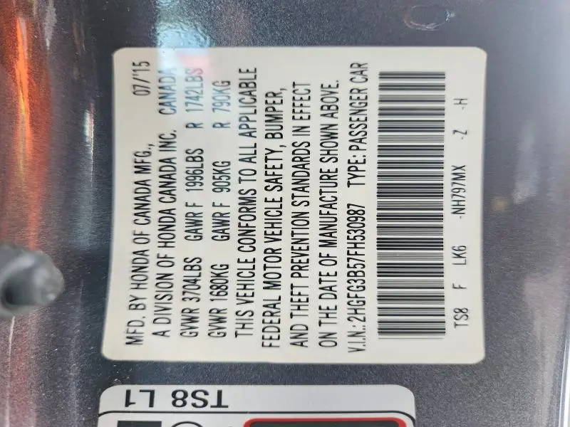 2015 HONDA CIVIC LX  