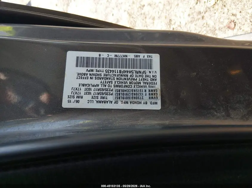 2015 HONDA ODYSSEY EX