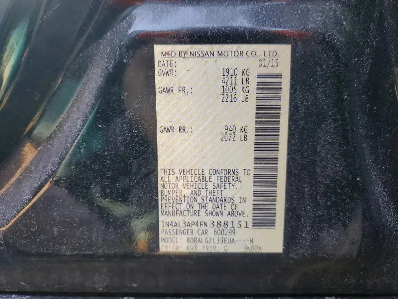 2015 NISSAN ALTIMA 2.5 S  