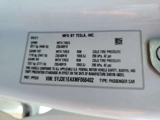 2021 TESLA MODEL 3 