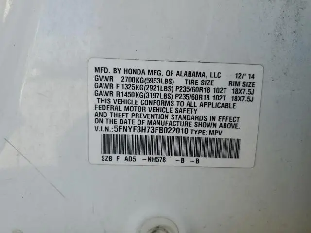 2015 HONDA PILOT EXLN