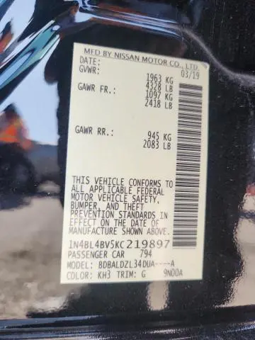 2019 NISSAN ALTIMA S  