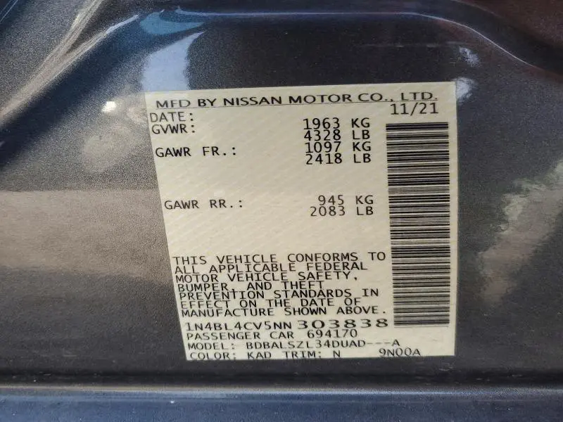 2022 NISSAN ALTIMA SR  