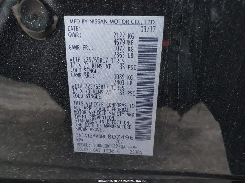 2017 NISSAN ROGUE SV