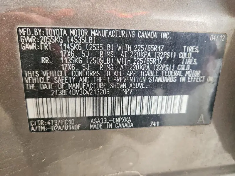 2012 TOYOTA RAV4 BASE  