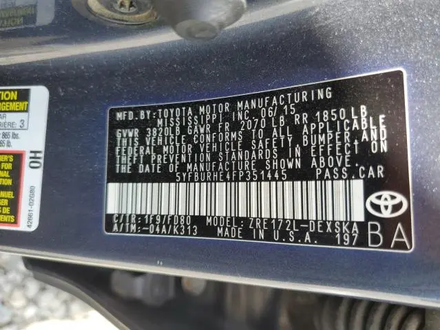 2015 TOYOTA COROLLA L  