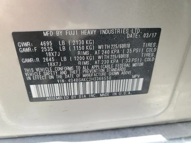 2017 SUBARU OUTBACK 2.5I LIMITED  