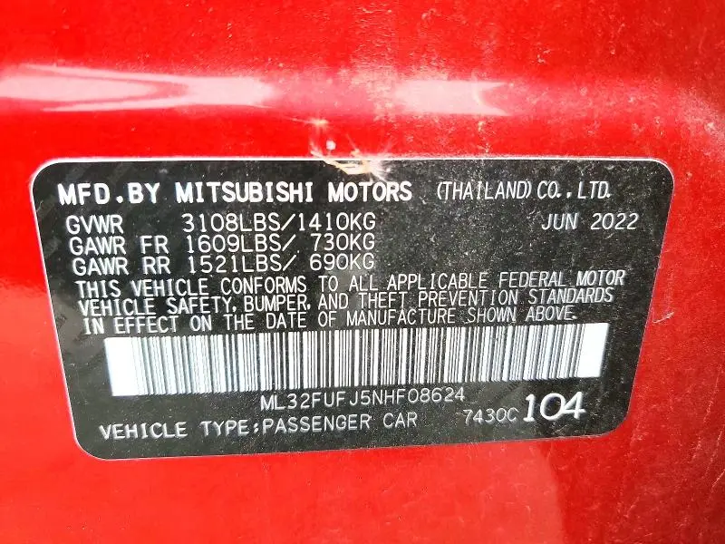 2022 MITSUBISHI MIRAGE G4 ES  