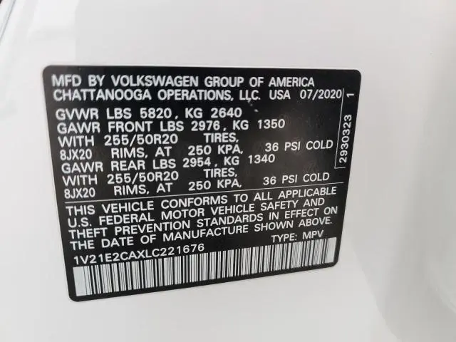 2020 VOLKSWAGEN ATLAS CROSS SPORT SE  