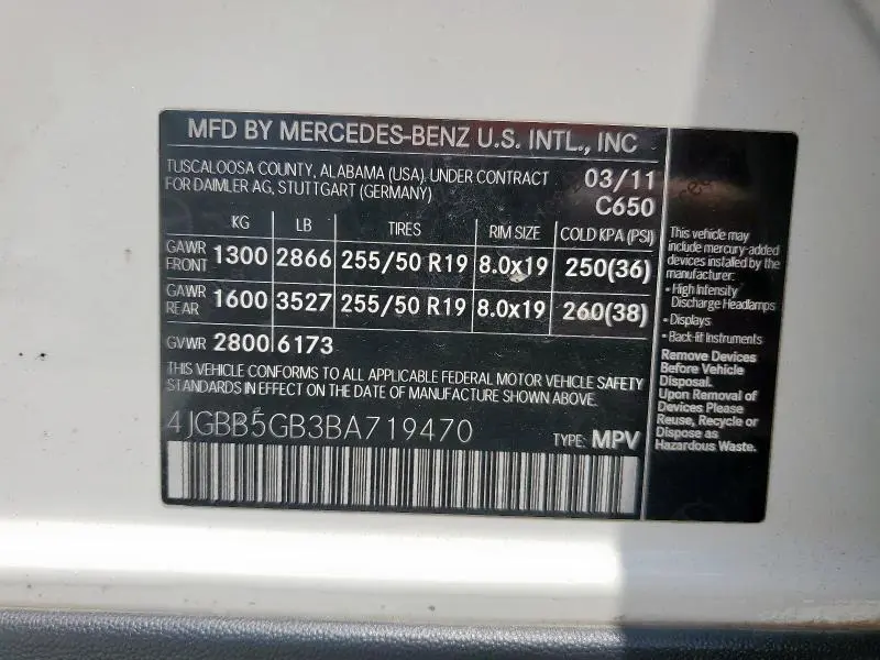 2011 MERCEDES-BENZ ML 350  