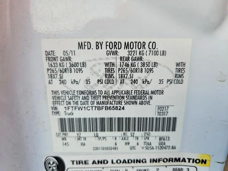 2011 FORD F150 SUPERCREW  