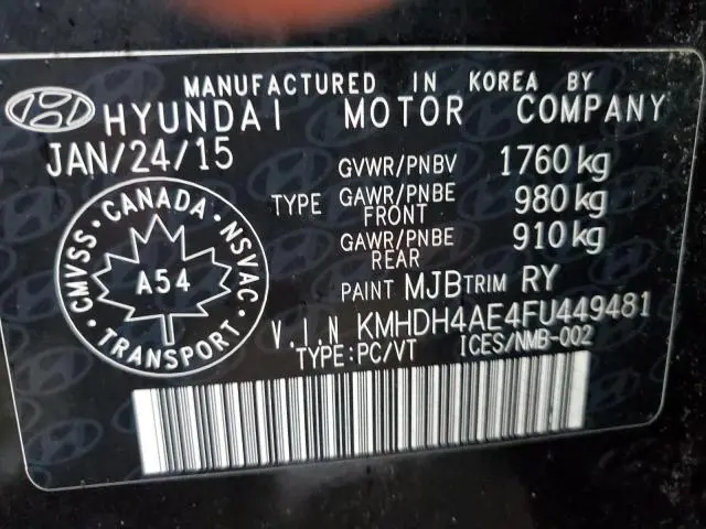 2015 HYUNDAI ELANTRA SE  