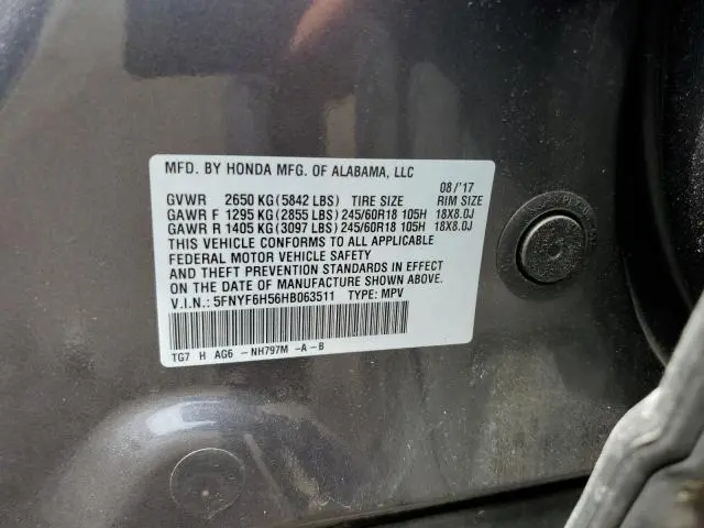 2017 HONDA PILOT EXL  