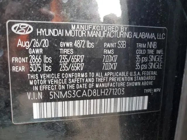 2020 HYUNDAI SANTA FE SEL  