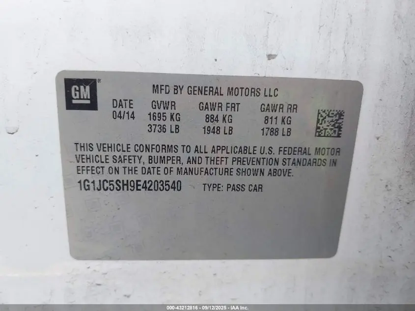 2014 CHEVROLET SONIC LT AUTO