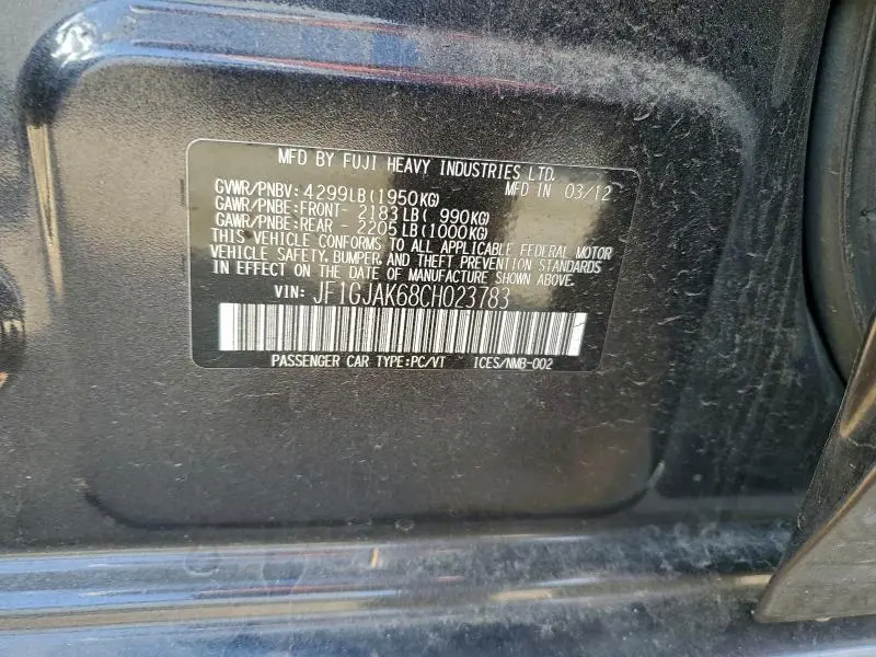 2012 SUBARU IMPREZA LIMITED  