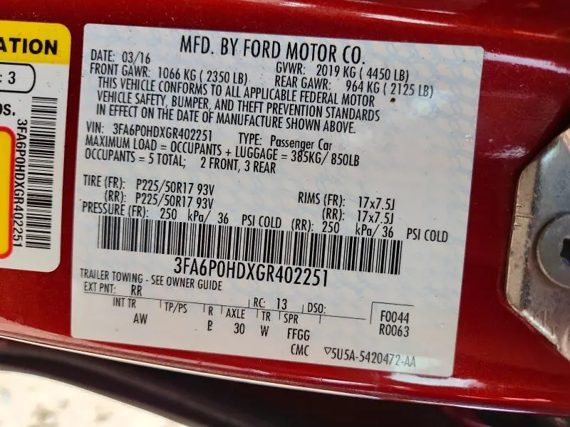 2016 FORD FUSION SE  