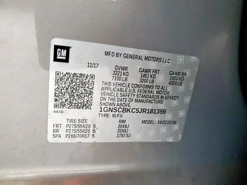 2018 CHEVROLET TAHOE C1500 LT  