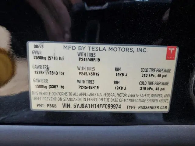 2015 TESLA MODEL S 85  