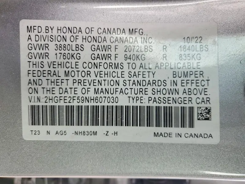 2022 HONDA CIVIC SPORT  