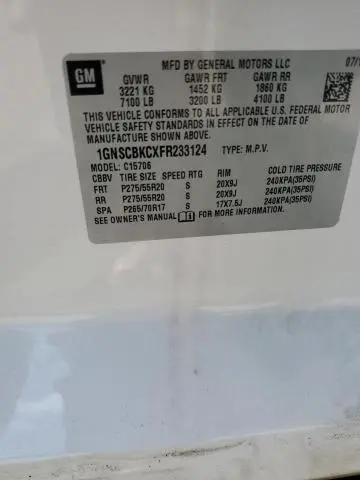 2015 CHEVROLET TAHOE C1500 LT  