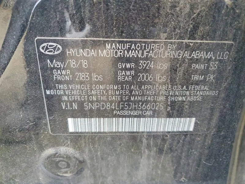 2018 HYUNDAI ELANTRA SEL  