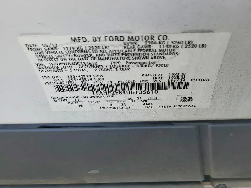 2013 FORD TAURUS SEL  