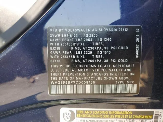 2012 VOLKSWAGEN TOUAREG V6  