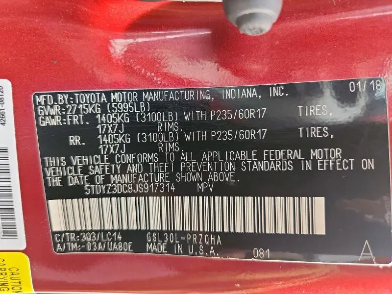 2018 TOYOTA SIENNA XLE 8-PASSENGER  
