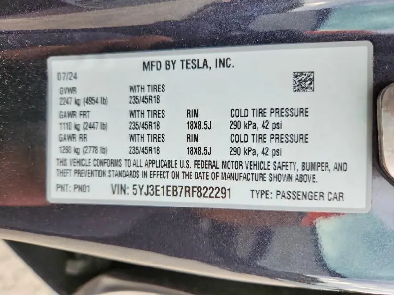 2024 TESLA MODEL 3   
