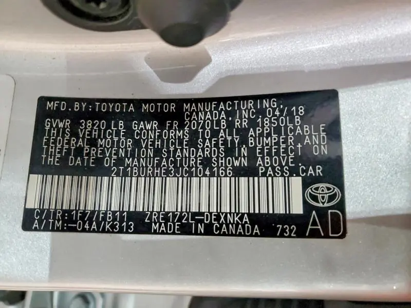 2018 TOYOTA COROLLA LE  