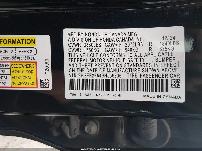 2025 HONDA CIVIC SPORT