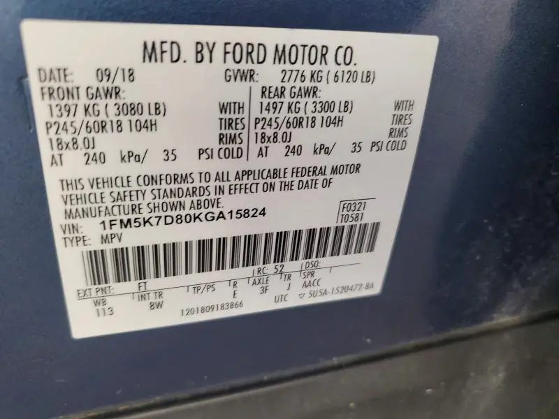 2019 FORD EXPLORER XLT  