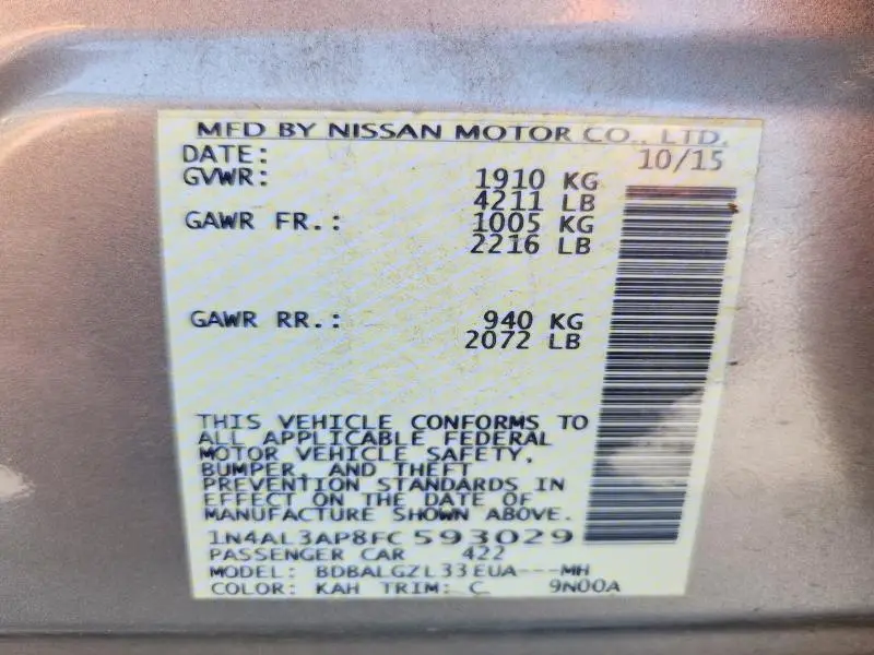 2015 NISSAN ALTIMA 2.5 S  
